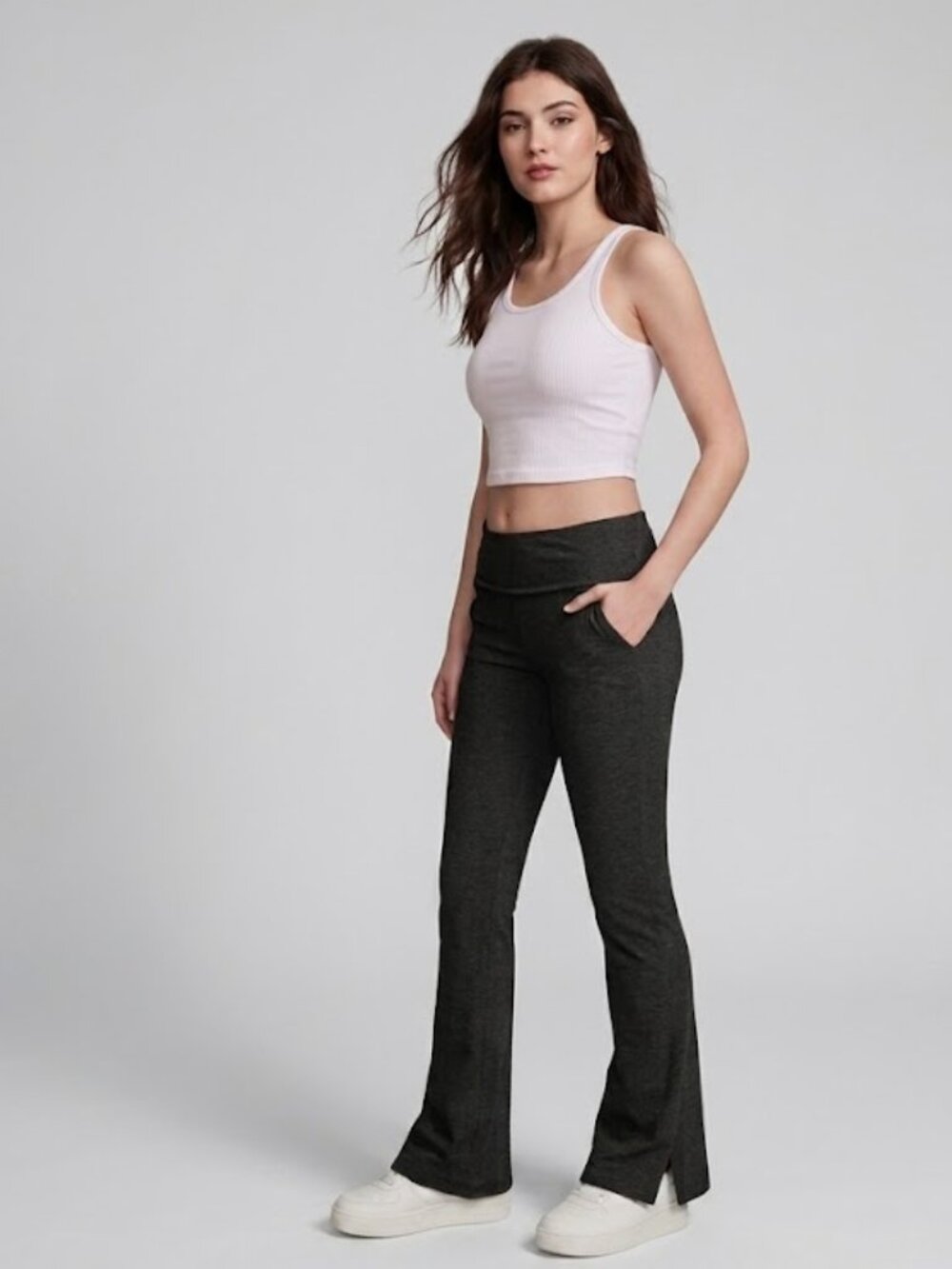 VS PINK Campus Fleece Foldover Flare Black Sweatpants Sz. Medium NWT